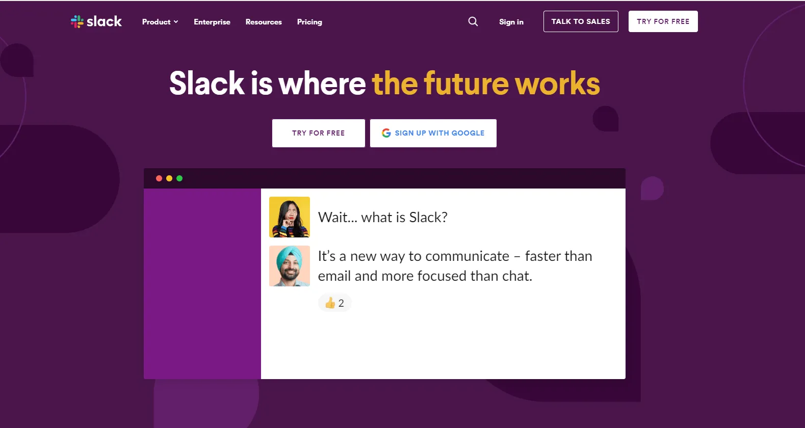 Página de inicio de Slack: alternativa a Microsoft Teams