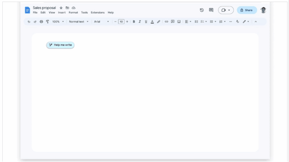 Recurso “Help Me Write” no Google Docs