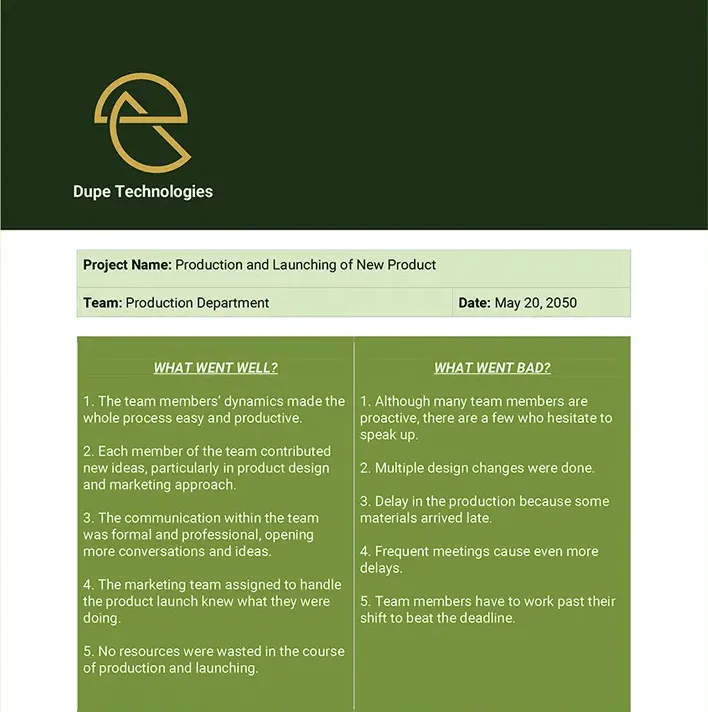 Plantilla de retrospectiva de sprint de Microsoft Word