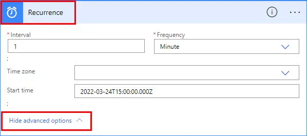 Задайте интервал и честота на повторение в Power Automate