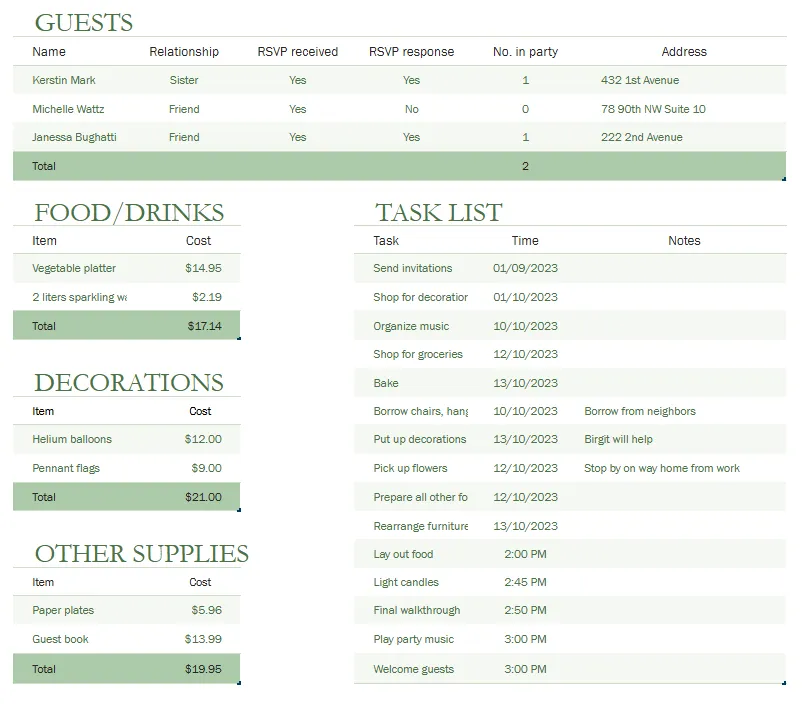 แม่และเด็ก แผนการจัดงานฉลองการตั้งครรภ์ Excel โดย Microsoft