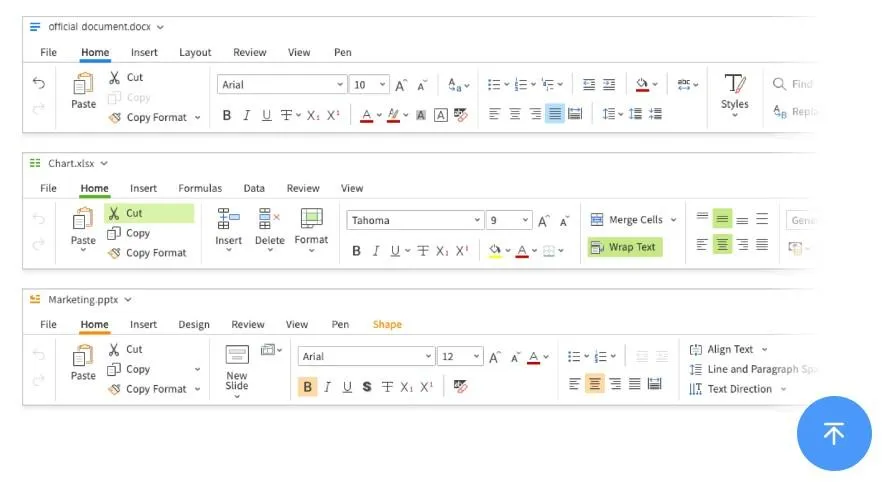 Các lựa chọn thay thế LibreOffice: ảnh chụp màn hình thanh công cụ của Polaris Office