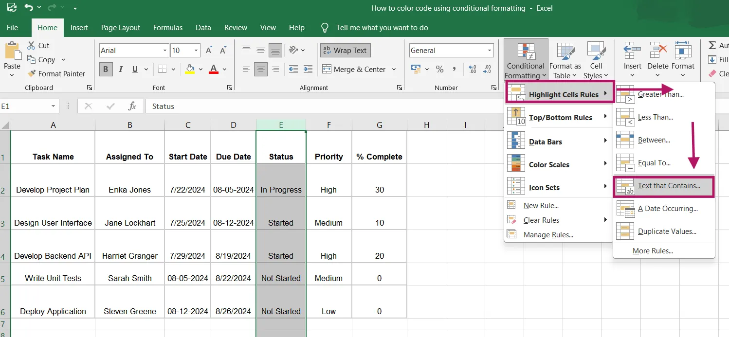 Elenco a discesa della formattazione condizionale in Excel