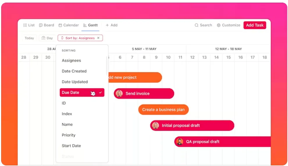 ClickUp Gantt grafieken: Procesverbetering projectmanagement