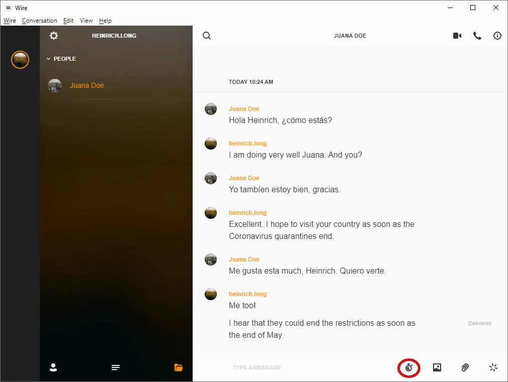 Interface de discussion Wire