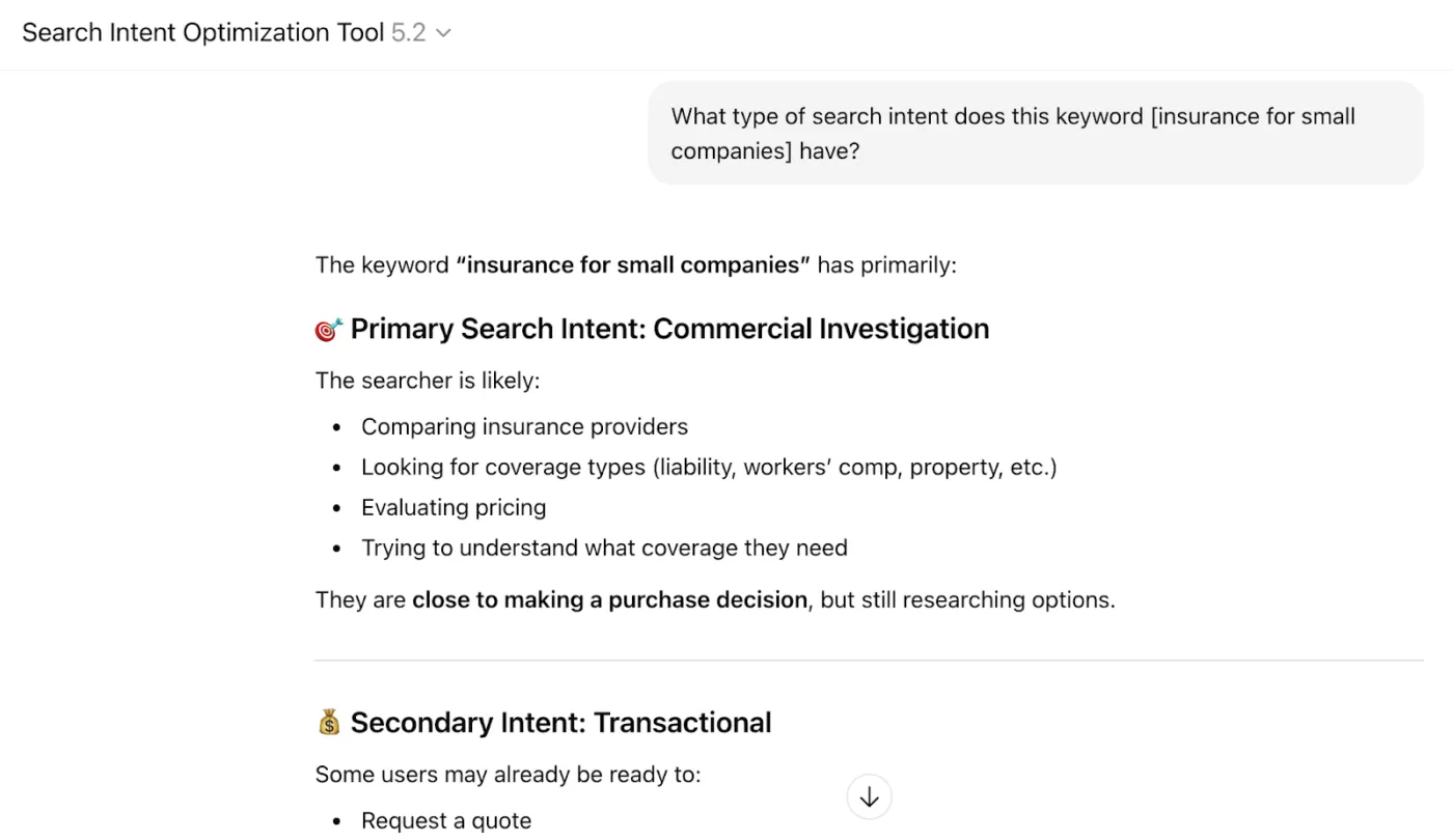 Outil d'optimisation de l'intention de recherche GPT