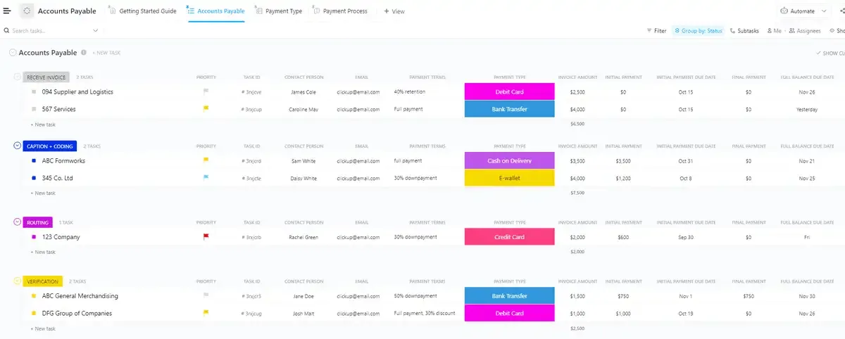 Plantilla de cuentas por pagar de ClickUp