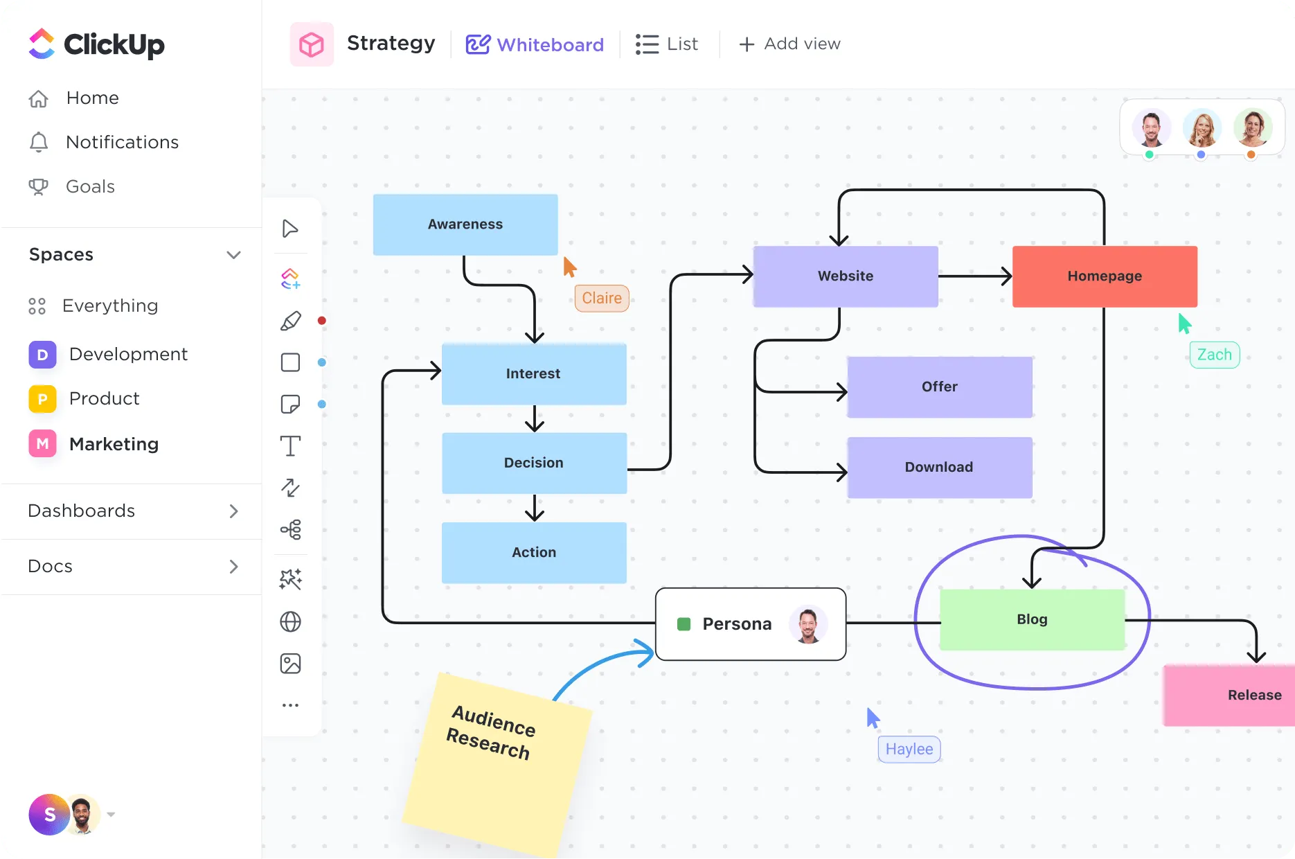 Mapping auf Whiteboards in ClickUp