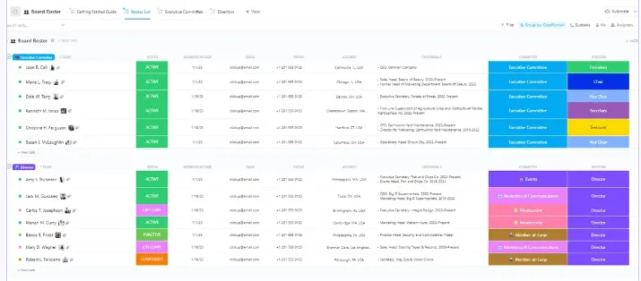Plantilla de lista de miembros del consejo del Tablero de ClickUp