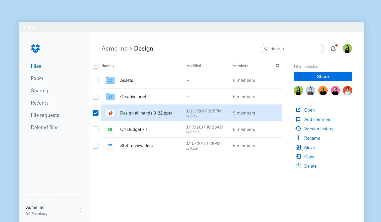 เครื่องมือสื่อสารดิจิทัลในที่ทำงาน: Dropbox: เหมาะที่สุดสำหรับการจัดเก็บไฟล์อย่างปลอดภัยและการแชร์ที่ง่ายดาย