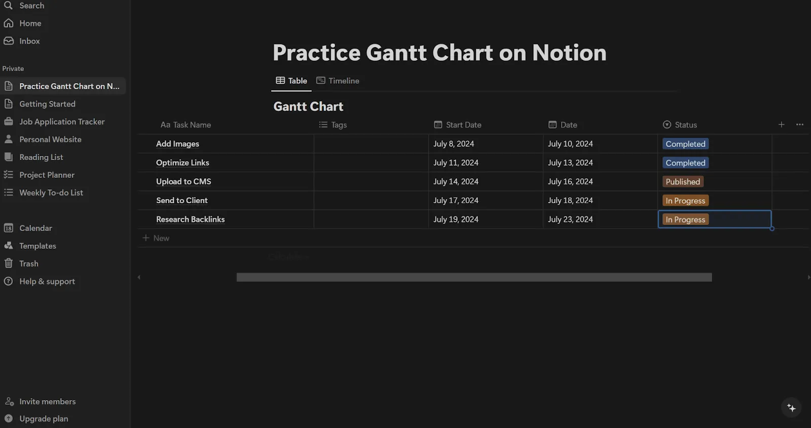 Bước 4 để tạo biểu đồ Gantt trên Notion