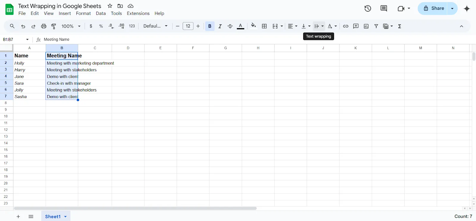 วิธีห่อข้อความใน Google Sheets วิธีที่ 1 ขั้นตอนที่ 3
