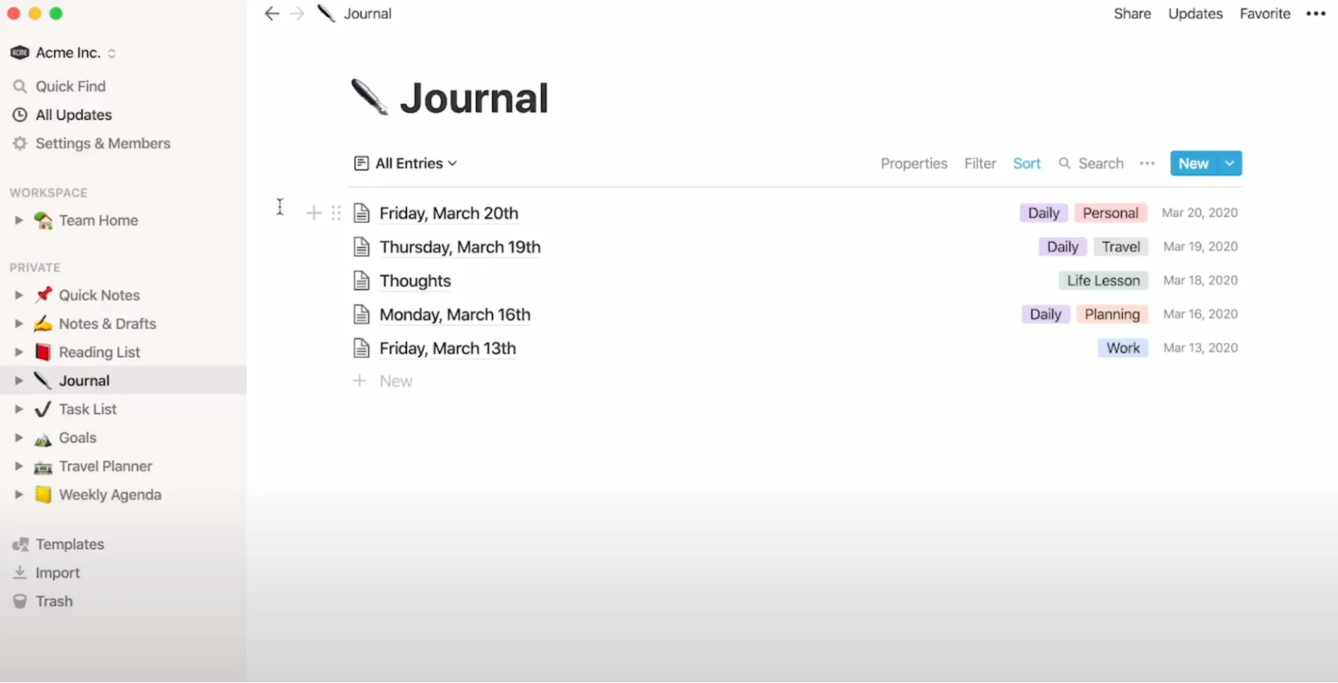 Notion Dashboard: алтернатива на Day One Journal