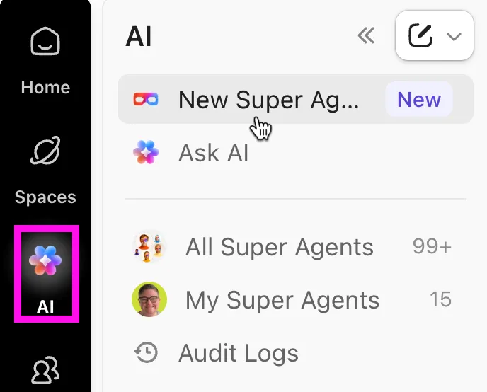 Delega tus metas, flujos de trabajo y frustraciones automáticamente a compañeros de equipo proactivos con los Superagentes de ClickUp