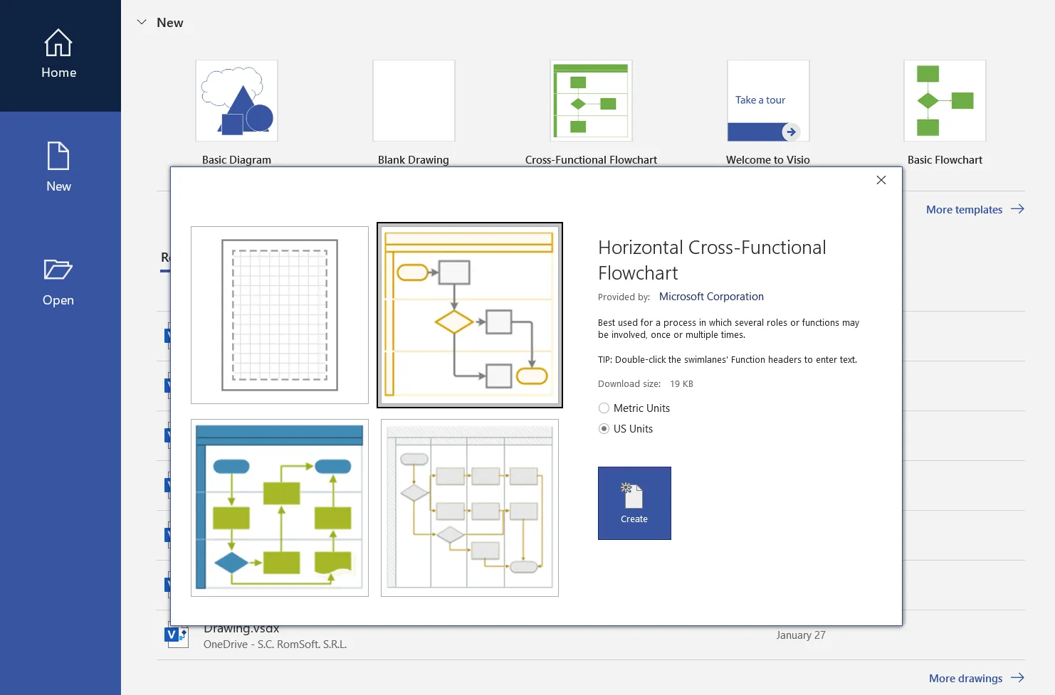 Plavecký pruh Visio: Otevřete Microsoft Visio a vytvořte diagram plaveckých drah