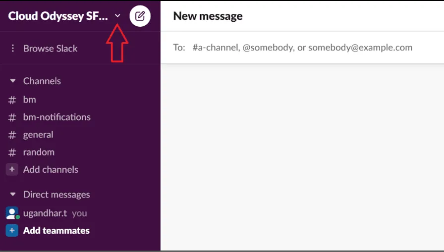 Clique no nome da sua organização na barra lateral para configurar o Slack AI.