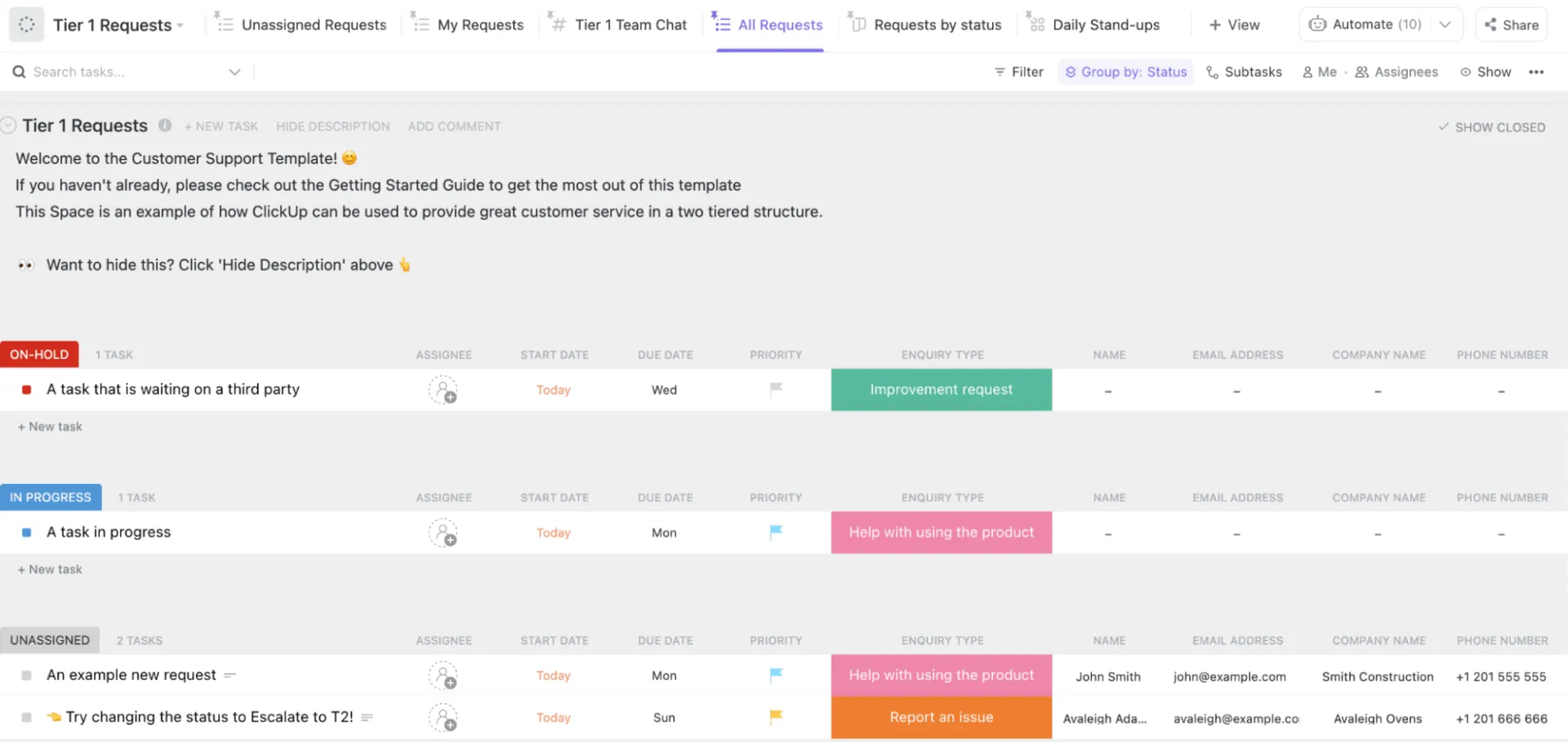 Service client ClickUp