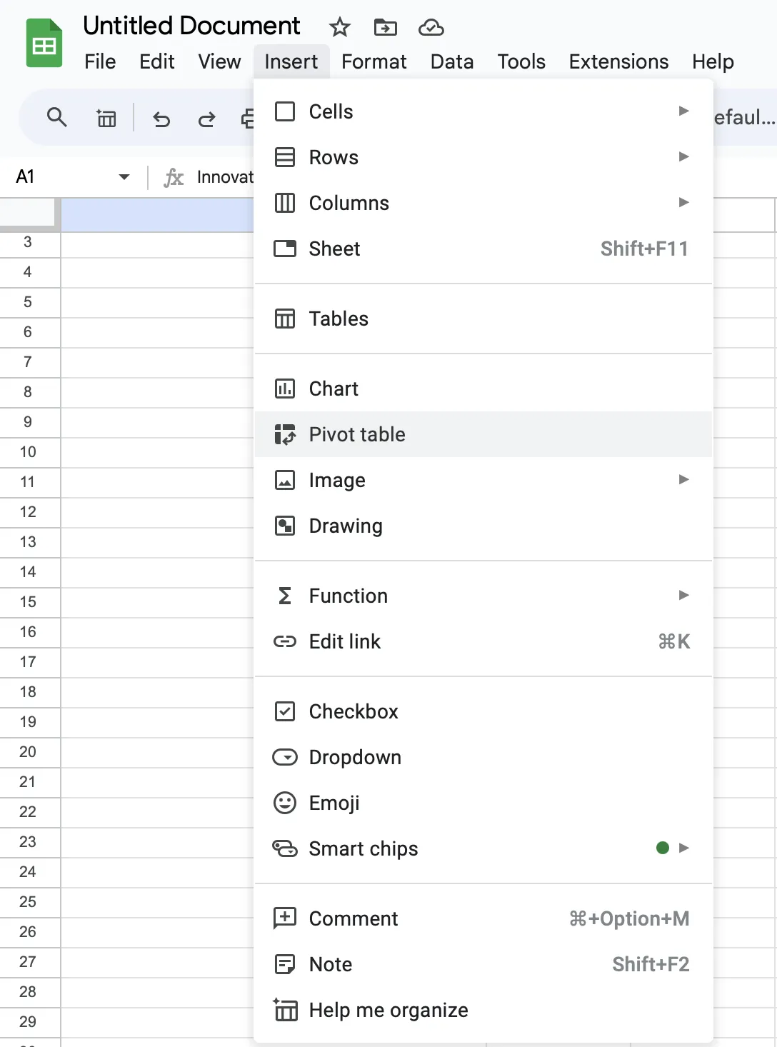 ตารางข้อมูลแบบหมุนได้ของ Sheets