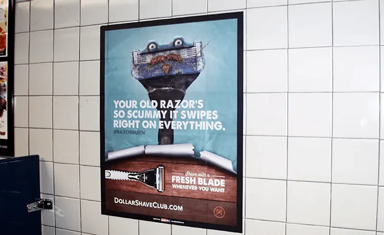 Campaña de marketing de Dollar Shave Club con el objetivo de llegar a hombres de entre 18 y 34 años.