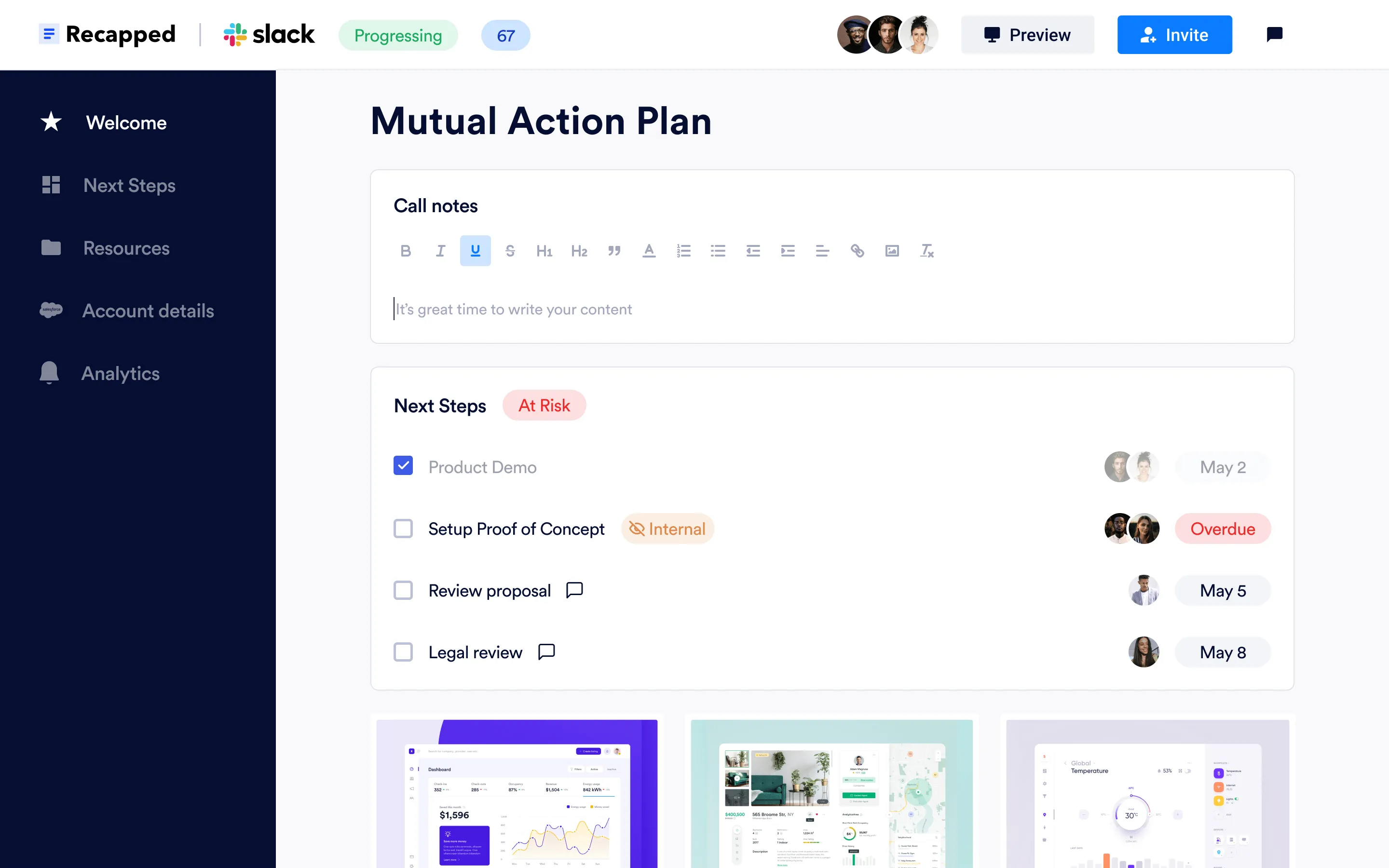 Bảng điều khiển tiếp thị Recapped.io