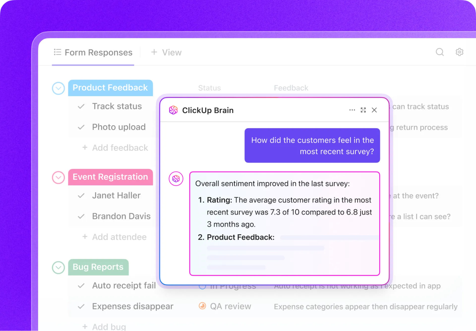 ClickUp Brain trong Biểu mẫu: Nhận thông tin chi tiết về các phản hồi biểu mẫu của bạn