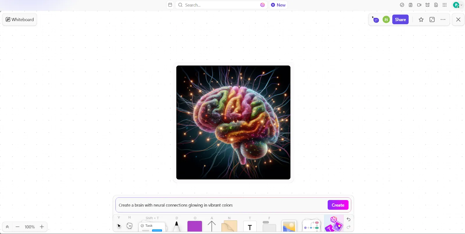 Využijte ClickUp Brain v Whiteboards k vytváření vizuálních prvků na základě vašich pokynů.