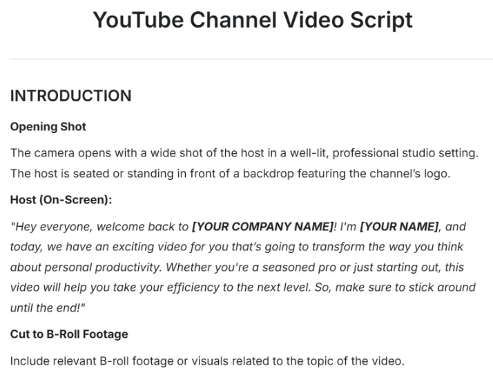 เทมเพลตสคริปต์วิดีโอสำหรับช่อง YouTube โดย Template.net ; เทมเพลตสคริปต์วิดีโอ