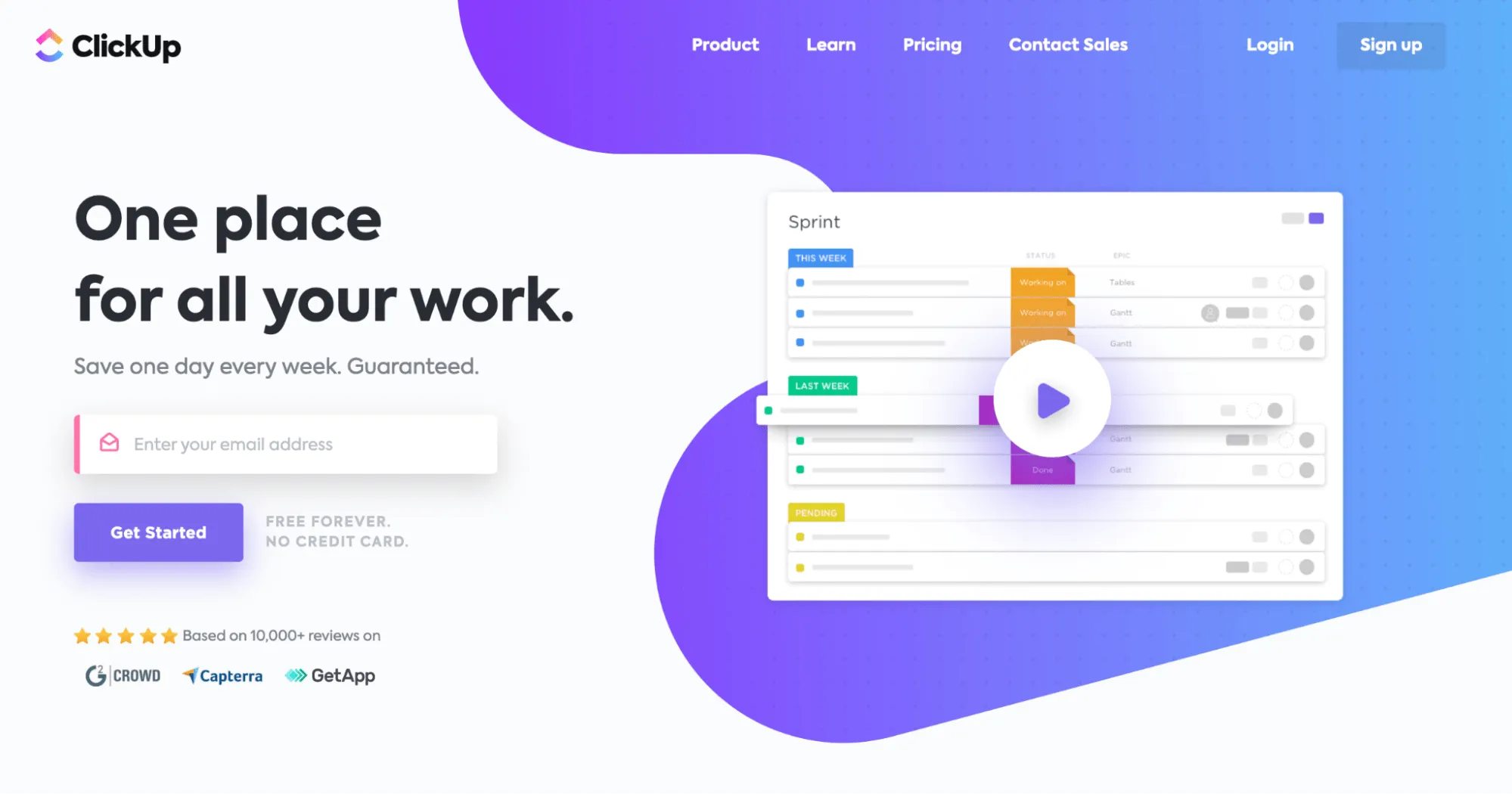 pagina di destinazione di ClickUp