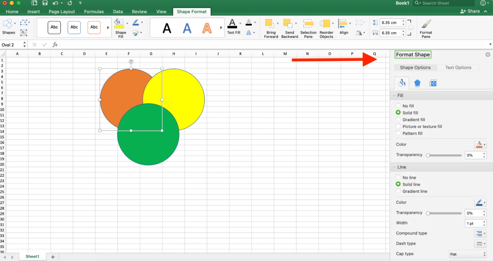 microsoft Excel의 '모양 형식' 창