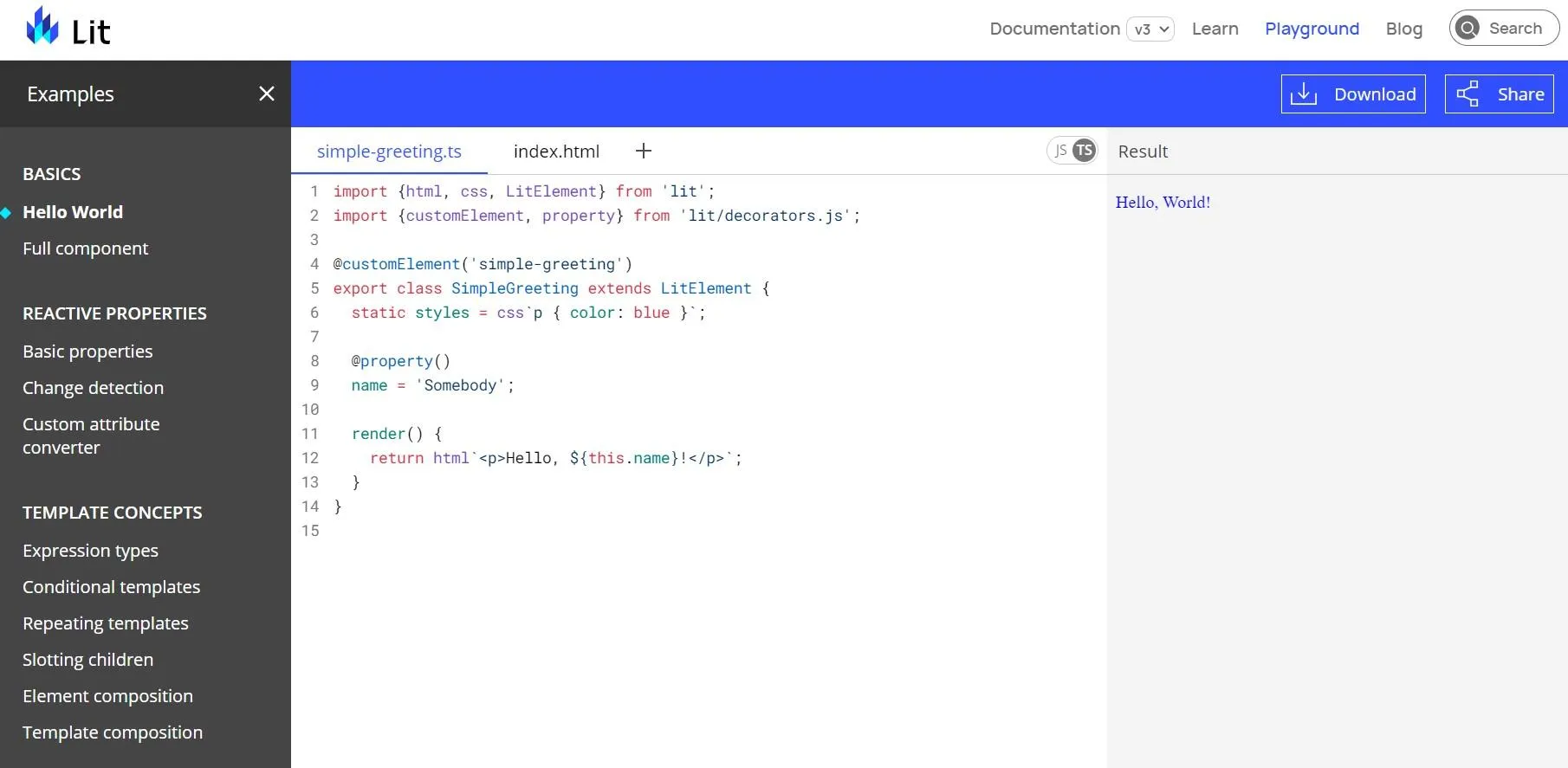 Gut gestalteter Playground in Lit, der es zu einer einfachen React-Alternative macht