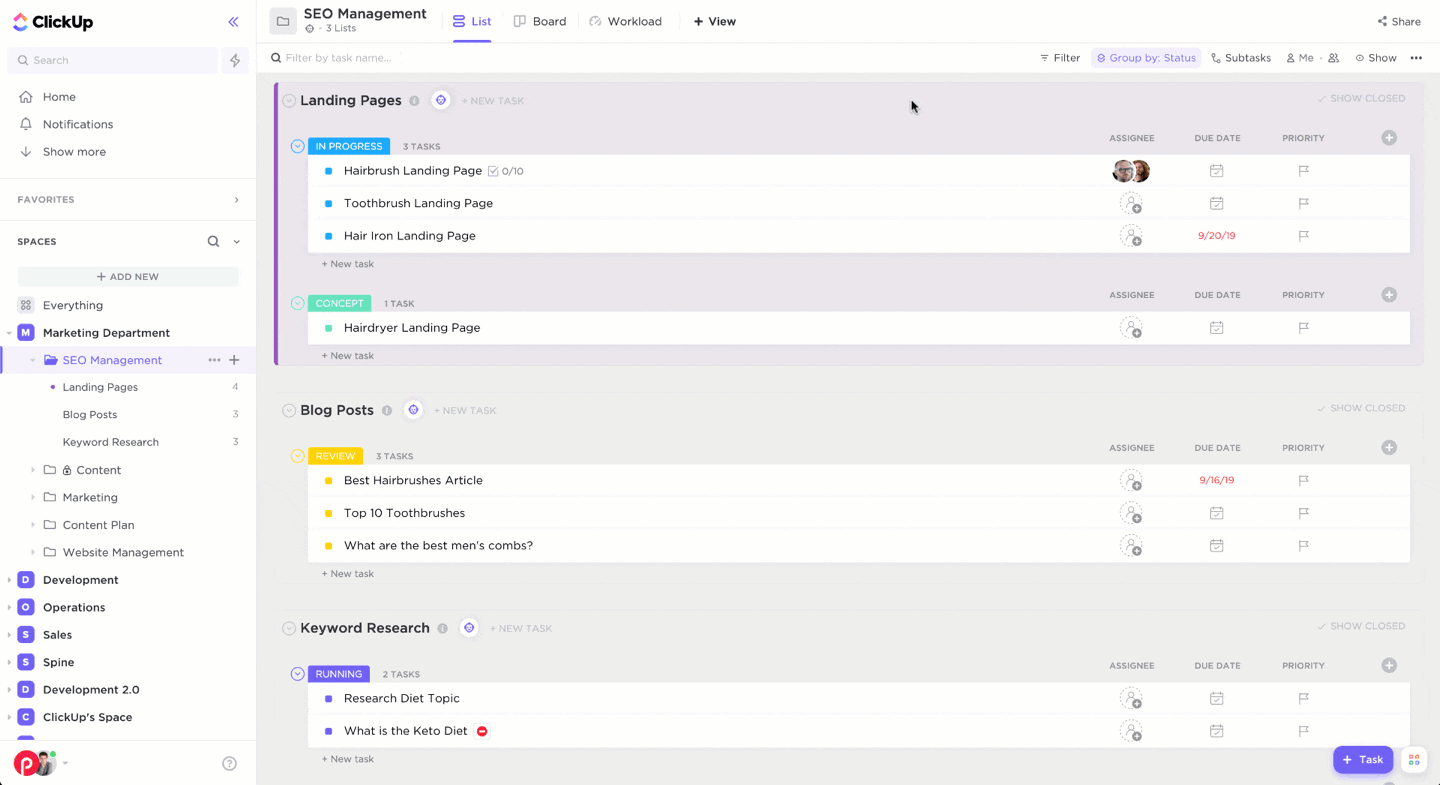 Visualização do chat no ClickUp