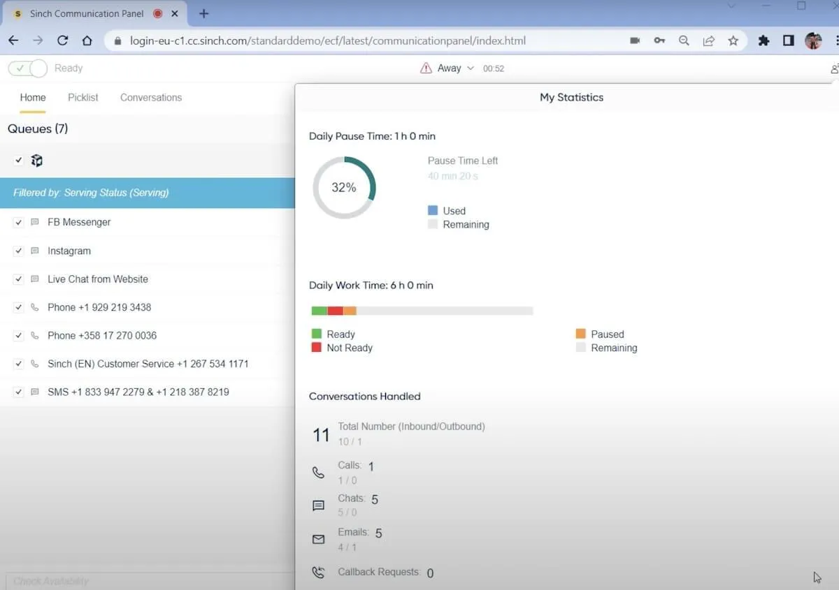 ทางเลือกของ Twilio: หน้าสถิติของฉันของ Sinch