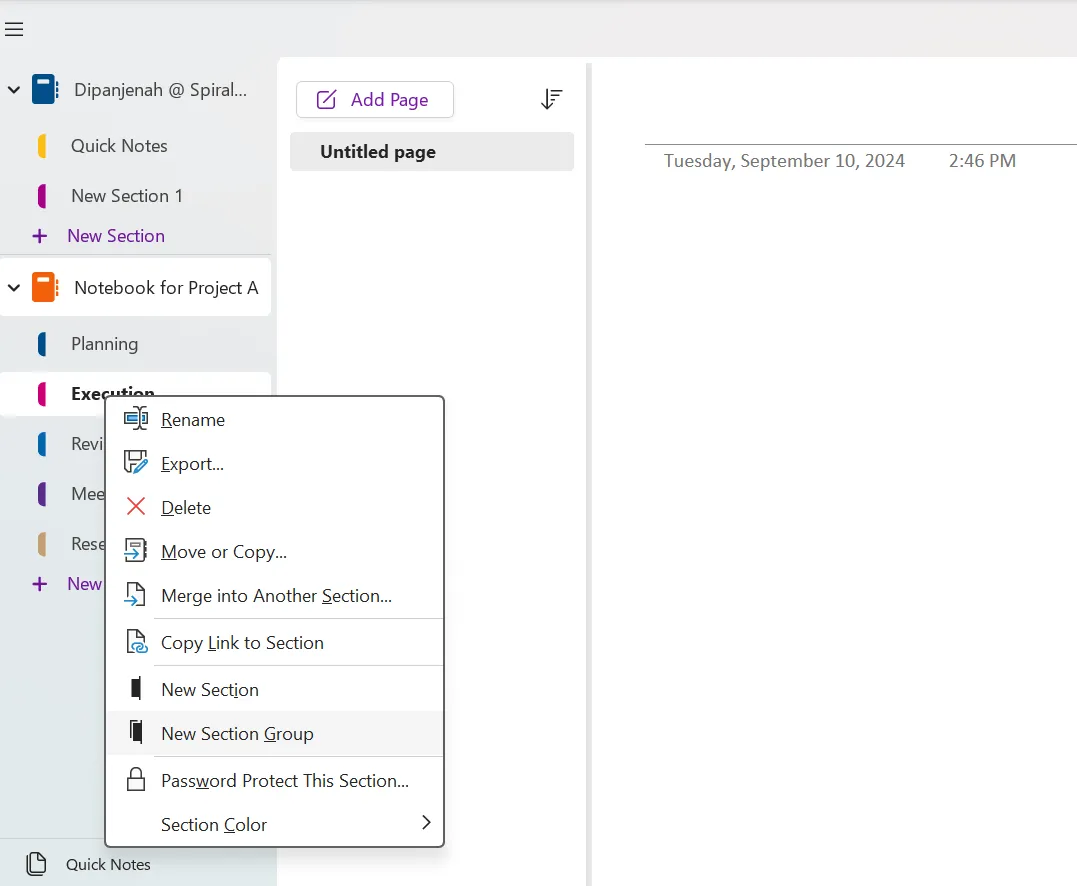 Jak organizovat OneNote – nová sekce Skupina
