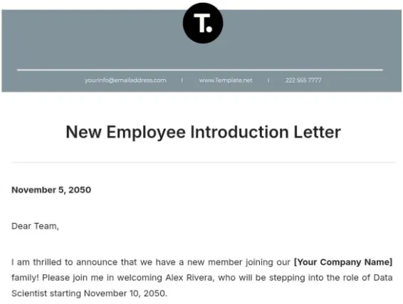 Modèle de lettre de présentation : modèle de lettre de présentation d'un nouvel employé par Template.Net