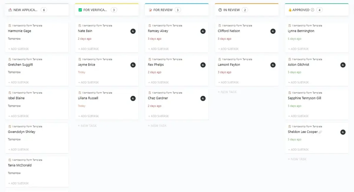 ClickUp Üyelik Formu Şablonu