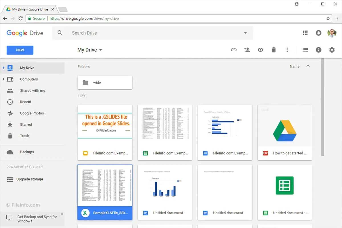 Página de inicio de Google Drive