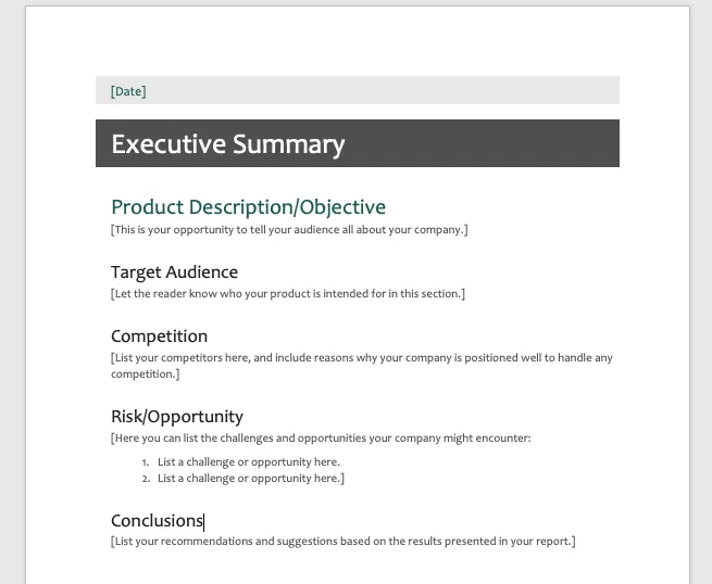 Plantilla de resumen ejecutivo de Microsoft Word