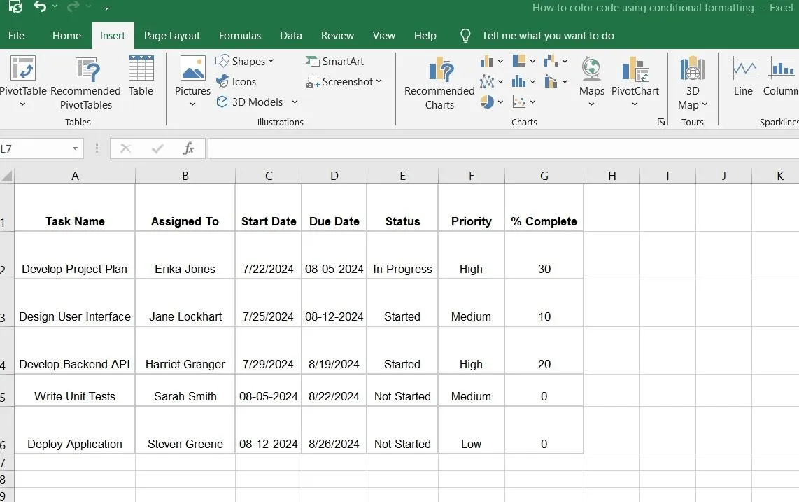valori di testo su un foglio Excel