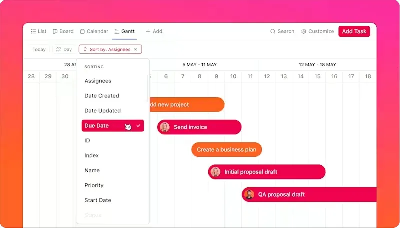 ClickUp vista Gantt: come risparmiare tempo