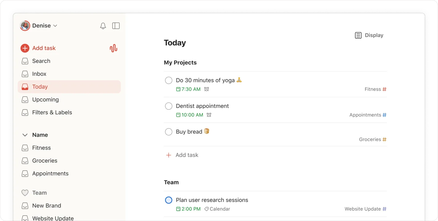Todoist: Öncelikler ve hatırlatıcılarla kişisel ve iş ile ilgili yapılacakları yönetmek için görev odaklı verimlilik uygulaması