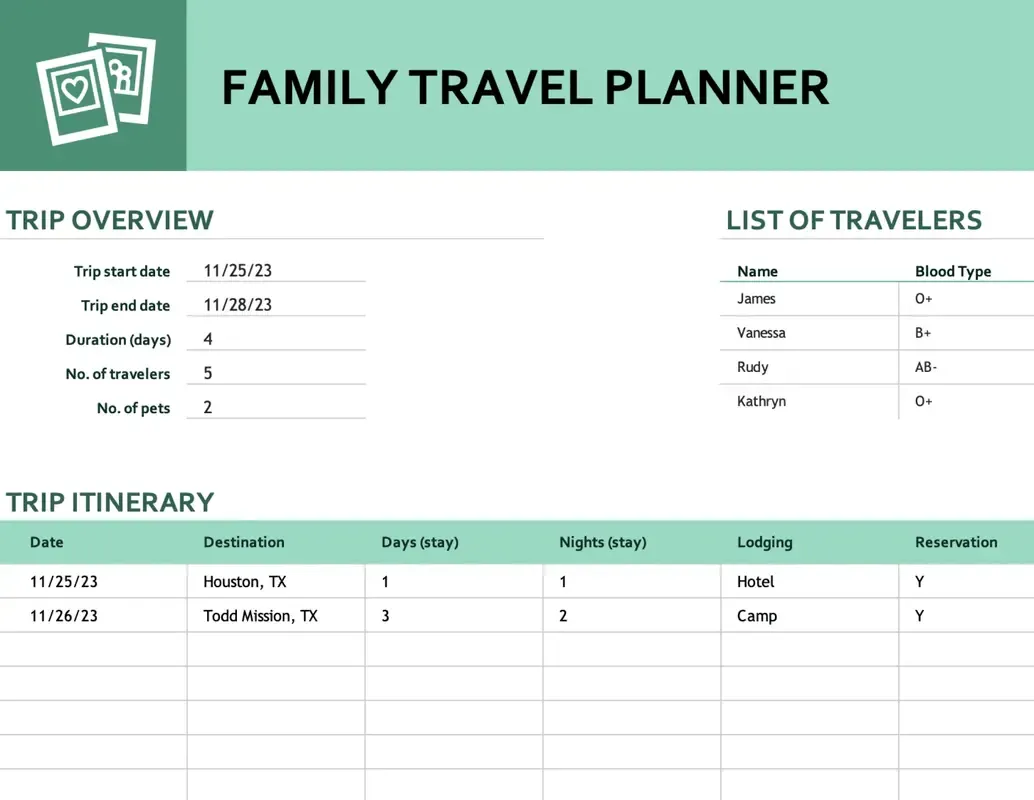 Excel-sjabloon voor reisplanner voor gezinnen door Microsoft 365