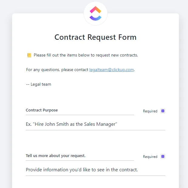 Modello di gestione dei contratti ClickUp