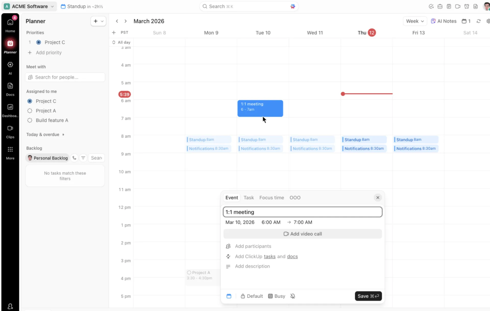 Plan vergaderingen en taken met de tweerichtingssynchronisatie van ClickUp met Google Agenda