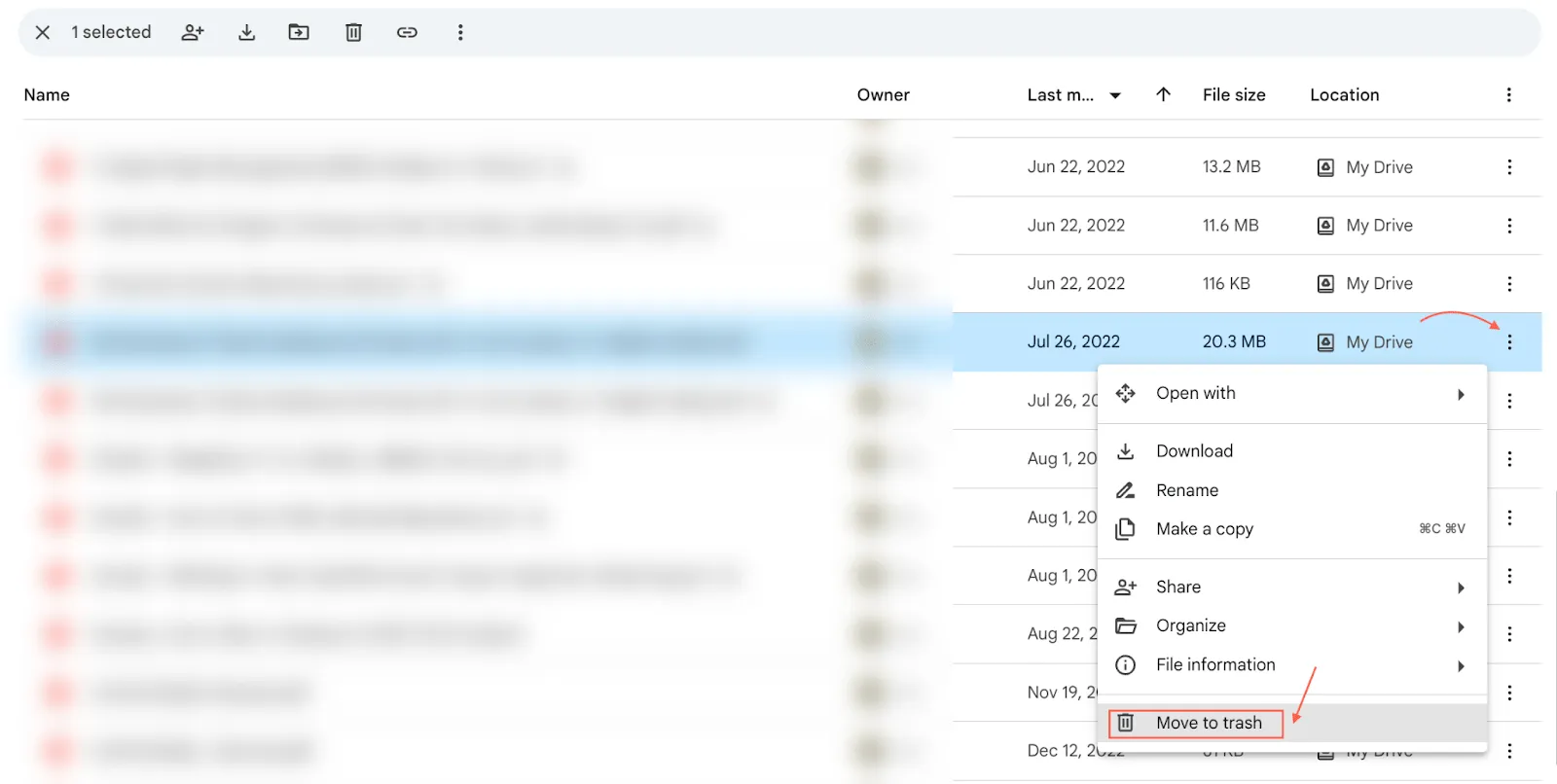 Di chuyển Google Drive vào thùng rác