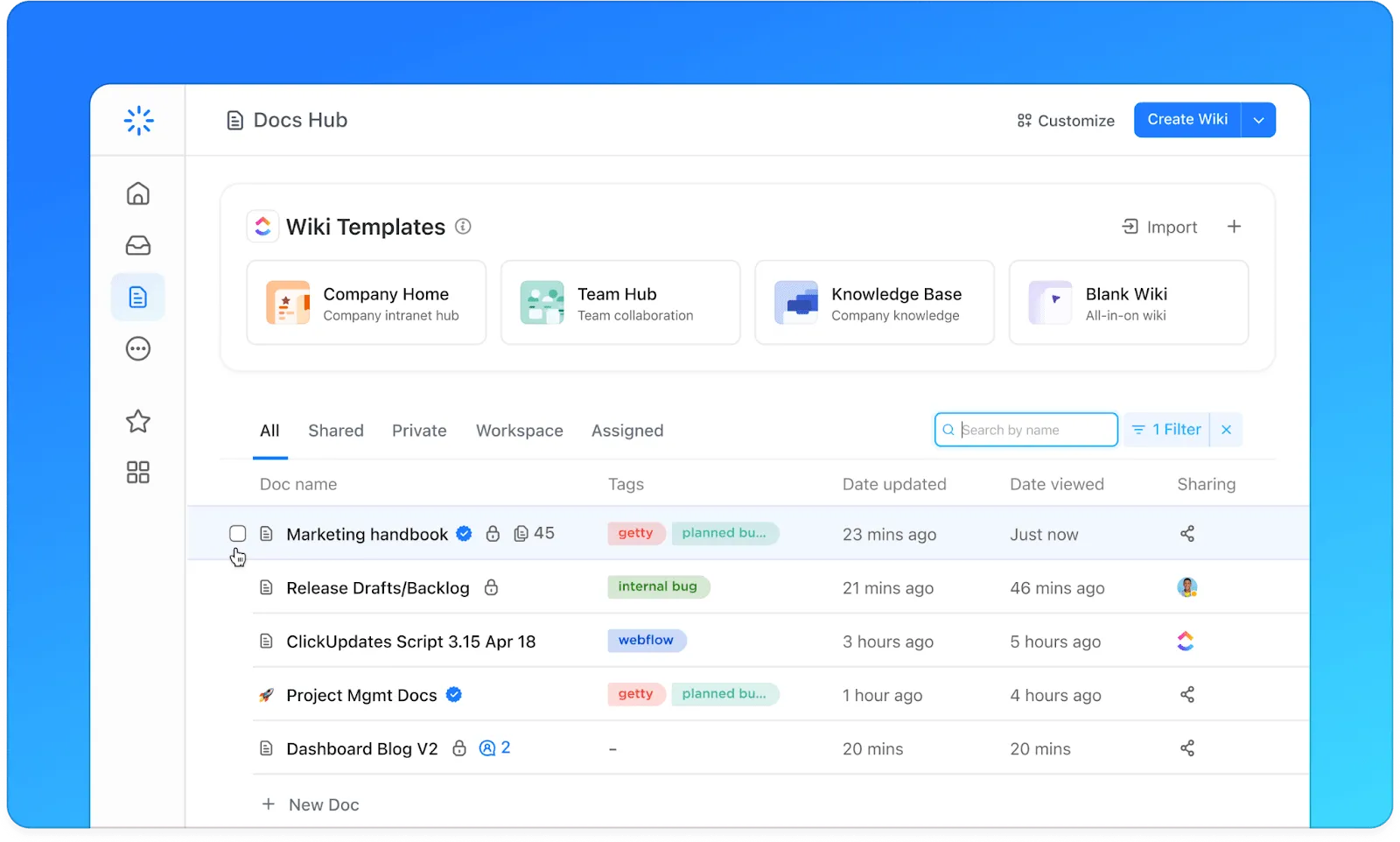 Trung tâm quản lý kiến thức của ClickUp