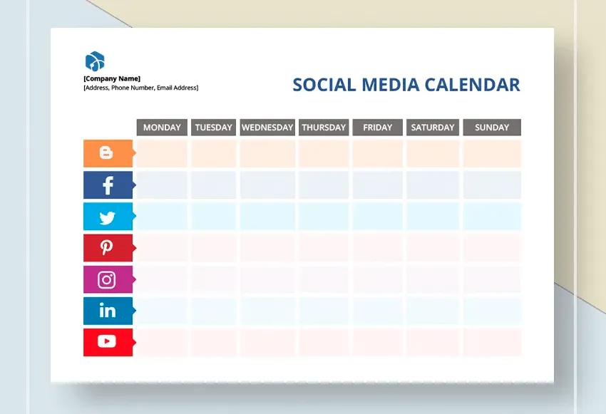Template.net: Ejemplo de plantilla de calendario de redes sociales en blanco