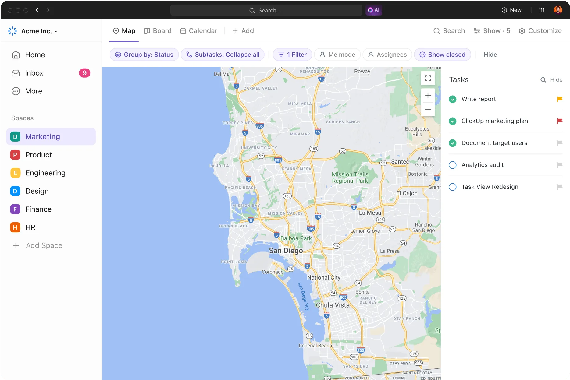 มุมมองแผนที่ ClickUp 3.0 ที่ถูกทำให้เรียบง่าย