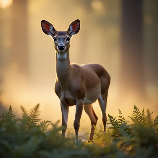 Foto tirada com teleobjetiva de veados saindo de uma floresta