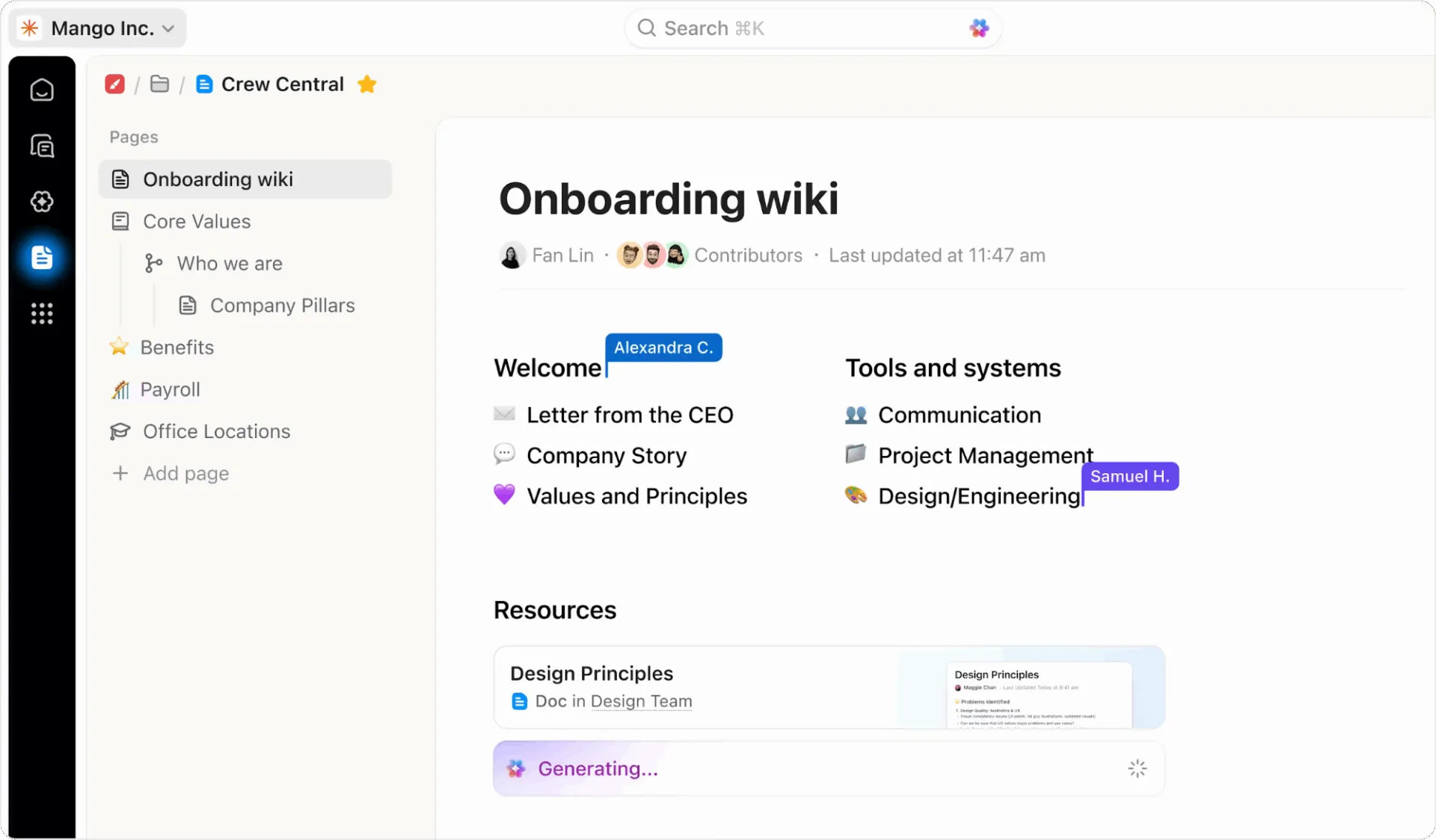 ClickUp Docs: documenti collaborativi che organizzano le informazioni e facilitano la ricerca di feedback tra i vari progetti.