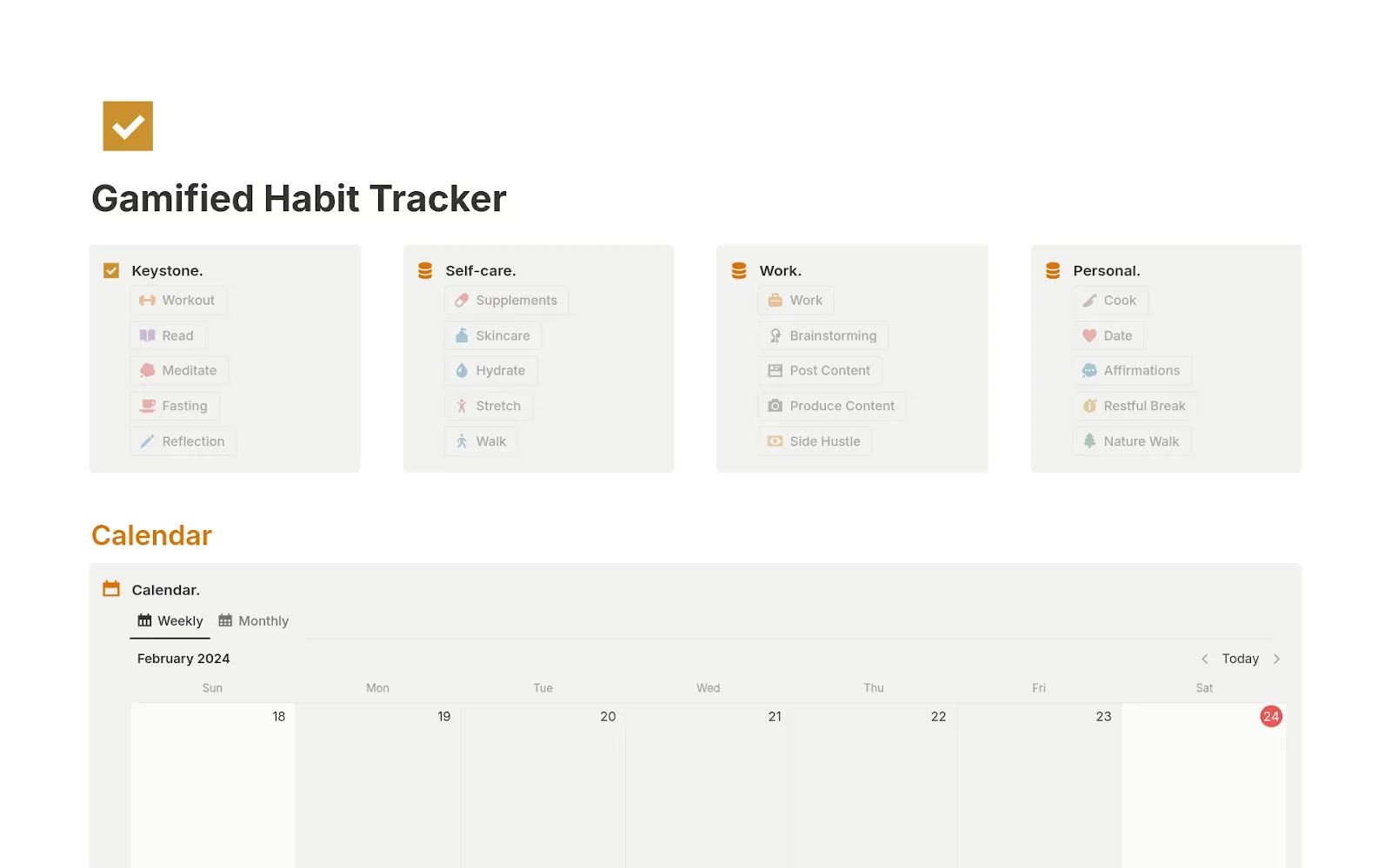 ตัวติดตามนิสัยแบบเกมผ่าน Notion-เทมเพลตตัวติดตามนิสัยใน Notion